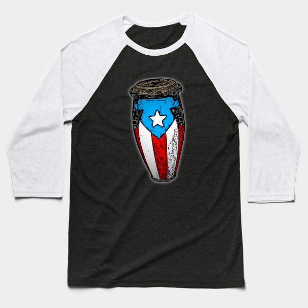 Puerto Rican Flag Conga Drum Baseball T-Shirt by SoLunAgua